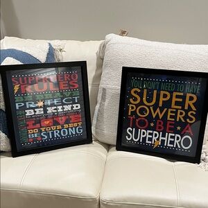 Superhero Inspirational Wall Art Set with Black Frame